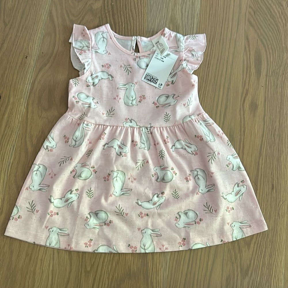 H&M pink bunny dress 9-12M
